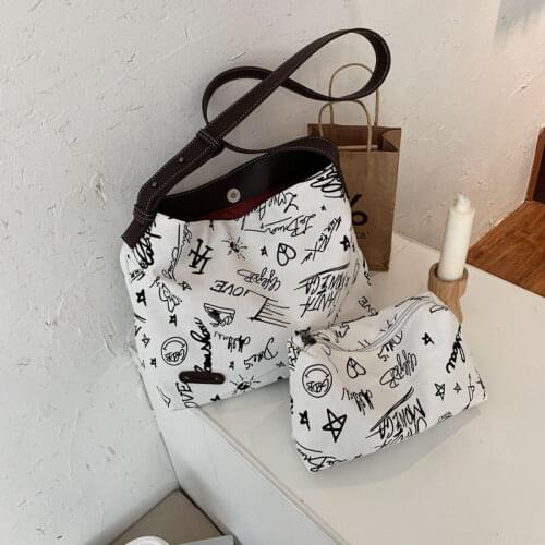 Graffiti Designer Canvas Crossbody Bags for Women 2021 Fashion Shoulder Simple Bag Lady Travel Handbags and Purses Sac A Main