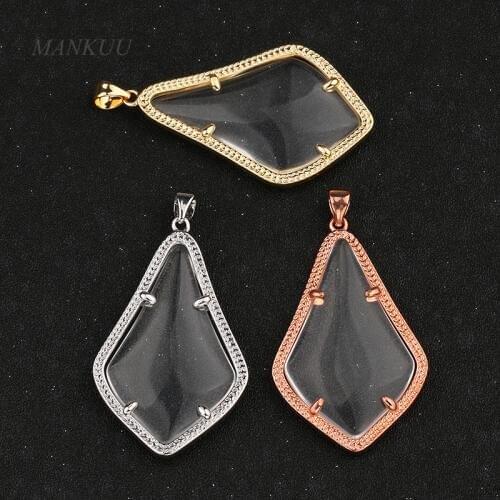 GP003 Transparent Glass Pendant Necklace Charm Electroplating Fashion DIY Jewelry Findings Irregular Shape 3 Color 24*37mm
