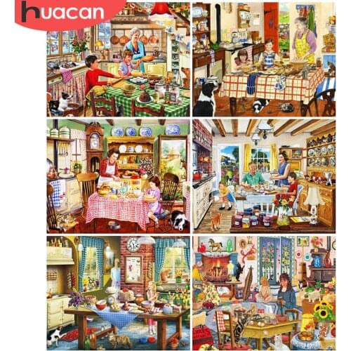 HUACAN Pictures By Number Kitchen Landscape Kits Painting By Number Family Drawing On Canvas HandPainted Art Gift DIY Frame