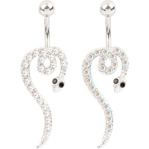 Hyperbole Zircon Snake Navel Rings Stainless Steel Women Belly Button Rings Fashion Animal Body Piercing Jewelry
