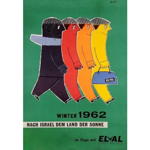 Israel EL AL Airlines Travel Tourism Winter 1962 Retro Vintage Kraft Poster Canvas Painting Wall Sticker Home Decor Gift