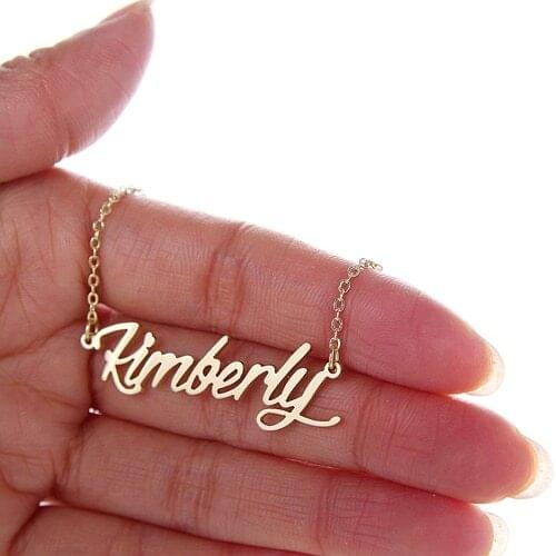 Kimberly Name Necklace Pendant for Women/Girl Script Pendant Gold Color Stainless Steel Nameplate Letters Jewelry Gift NL2418