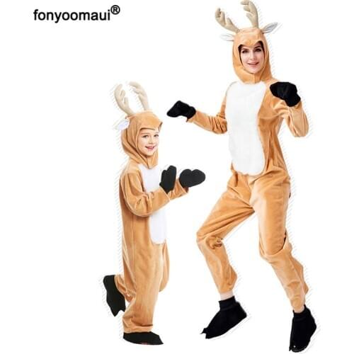 Adult Women Kids Halloween Christmas Cosplay Animal Elk Deer Costume Jumpsuit Zentai Funny Cute Onesies For Lady Girls Big Size