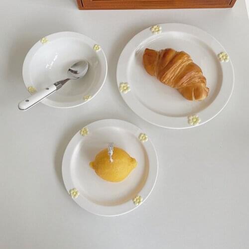 Cutelife Cute White Flower Round Ceramic Plate Kichen Home Decor Dish Plate Dessert Sushi Breakfast Coffee Cake Plates Dishware