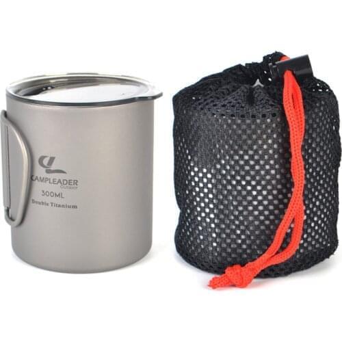 300ml Double Wall Titanium Water Cup with Lid Lightweight Coffee Mug Tea Cup for Camping Hiking Backpacking Picnic