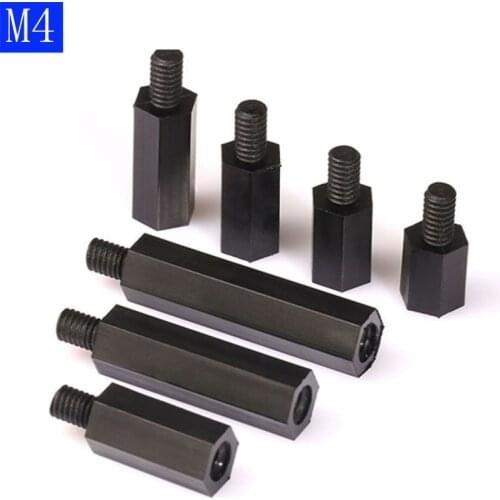 M4 + 6mm Black Male-Female Nylon Spacer M3 Hex Column Standoff Support Screws Nut Spacing screws Circuit board
