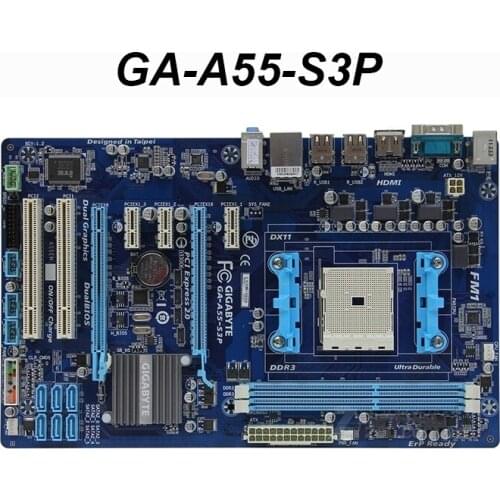 For GIGABYTE GA-A55-S3P Desktop Motherboard A75 Socket FM1 For A8 A6 A4 E2 32G ATX A55-S3P Used Mainboard