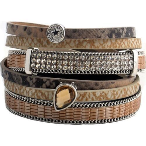 Boho Brazilian Bracelet Multilayer Women Bracelet Pu Leather Wrap Bracelet Snake Ethnic Magnetic Bangle Jewelry 39.5cm