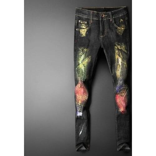 2020 Graffiti Spray Painting Personalized Hole Denim Jeans Men Designer Jeans Pantalones Vaqueros Men Jean Calca Jeans Masculina