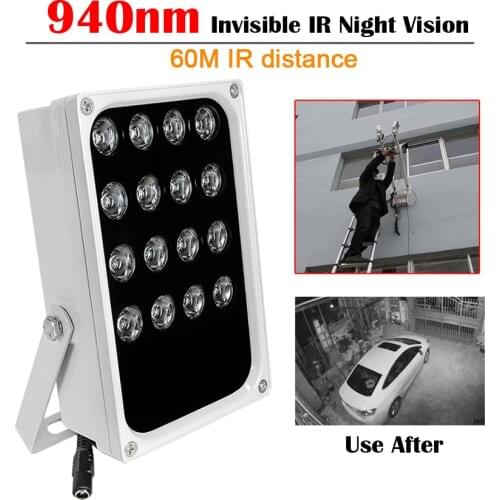 940nm Invisible IR Illuminator 16PCS Infrared LEDS Array Engineering IP66 Waterproof CCTV Camera Night Vision Fill Light