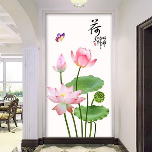 New 5D Small fresh lotus sticker PVC removable waterproof DIY sticker TV backdrop decorative painting creative wallpaper