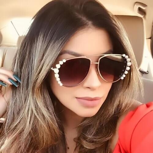 Luxury Pilot Pearl Sunglasses Female 2020 Metal Frame Vintage Brand Glasses Designer Ladies Shades Fashion