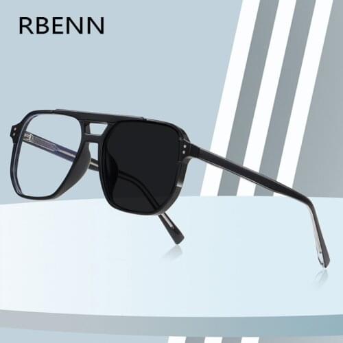 RBENN Fashion Design Men Photochromic Reading Glasses Square Double Bridge Chameleon Prescription Reader +0.5 0.75 1.75 2.25
