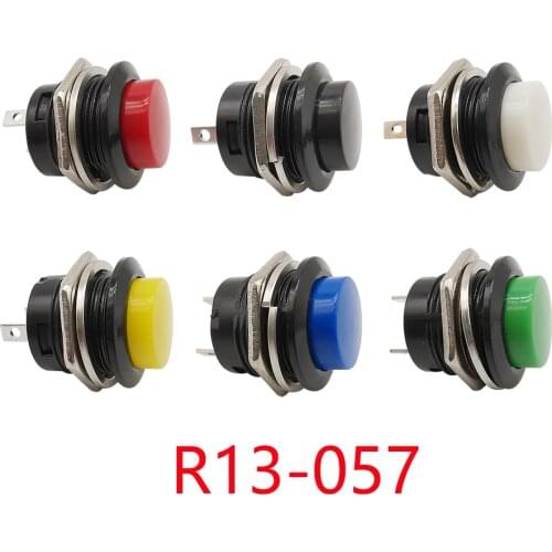 2Pcs R13-507 Momentary Push Button Switch Round Button Switch OFF-ON Self-Reset Switch 16mm AC 6A/125V 3A/250V