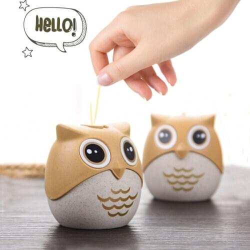 Plastic Cartoon Owl Toothpick Holder Popular Pressed Toothpick Bucket Creative Dustproof With Cover Box Barrel For Toothpicks