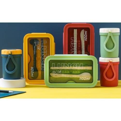 PP Material Microwavable Dinnerware Childrens Lunchbox Leakproof Food Fruit Storage Bento Box With Spoon And Fork