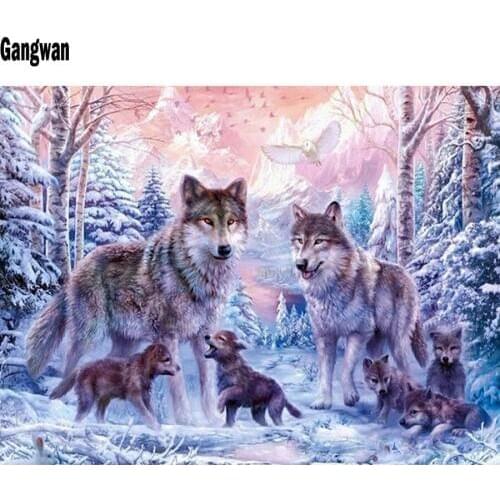 DIY rhinestone picture Diamond Embroidery Wolf family Full Squareround Diamond Painting Cross Stitch Kit Mosaic Home Decoration