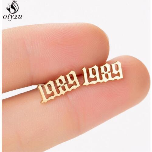 Oly2u Personalize Year Number Earrings for Women Men Stainless Steel Jewelry Custom Year 1986 1999 Ear Piercing Birthday Gift