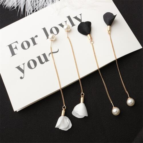 2018New Popular pearl flower stud earrings tassel pendant long temperament earrings Jewelry for women Free Shipping