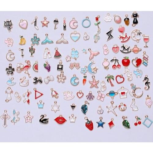 100Pcs Mixed Loading Cute Oil Enamel Charms Zinc Alloy Earring Pendant Accessory For DIY Bracelet Necklace Jewelry Making