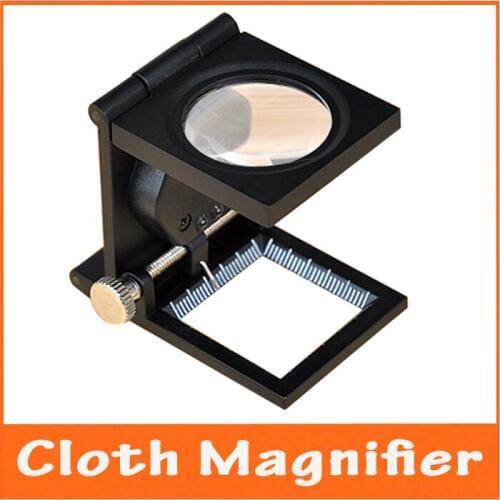 10X LED Folding Cloth Magnifier Illuminated Metal Repair Loupe Stand Magnifying Glass with Light Pointer and Scale 1mm