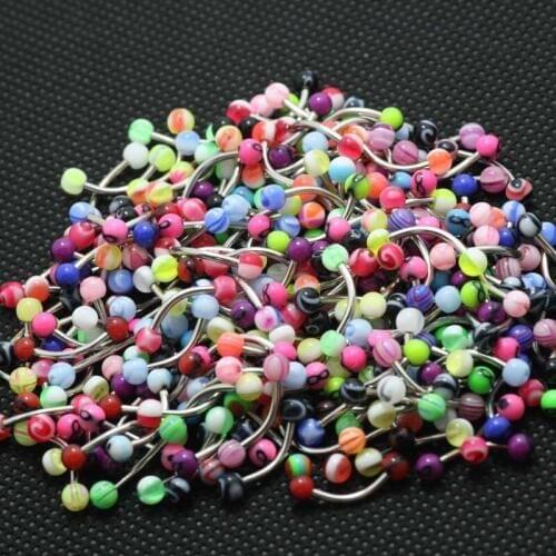 Uv acrylic 50pcs mix color design eyebrow ring wholesale body piercing jewelry mix 3mm ball curved rings