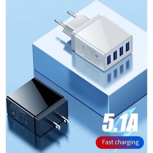 Universal 4 USB Travel Mobile Phone Charger Adapter 5V 5.1A Smart Phone USB Fast chargers Charging Head for iPhone Samsung