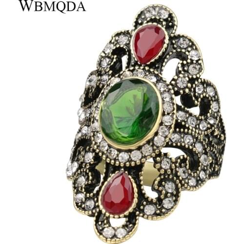 Vintage Luxury Boho Crystal Wedding Rings For Women Black Red Resin Gold Ring Party Accessories Ethnic Turkish Indian Jewelry