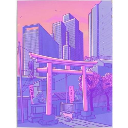 Wall Art Poster Purple Builds View City Modular Pictures HD Printed Cartoon Canvas Painting Home Decoration Living Room No Frame