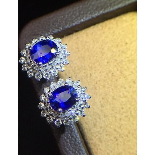 J1215 Sapphire Earrings Stud 18 K Gold Jewelry 100% Natural 0.85ct Royal Blue Sapphire Gemstones Stud Earrings for Women