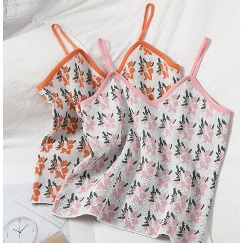 Heliar Floral Spaghetti Strap Tops Women Tank Tops Crop For Women Summer Cute Camisole Patchwork Knitting Skinny Sleeveless