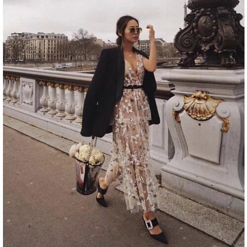 Self Portrait Dress 2020 Women Summer High Quality Bohemian Embroidery Mesh Lace Maxi Dress vestido