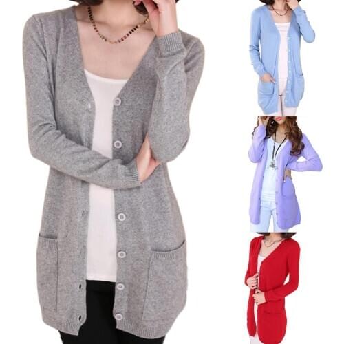 Plus Size Women Solid Color Long Sleeve Buttons Cardigan Midi Thin Knitted Coat Solid color easy to pair with blouse jeans gifts