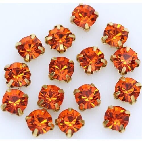3/4/5/6/7/8/10mm orange Crystal Round Rhinestones Flatback With Claw Sew On diamanté Stone For Clothes Wedding Dress Trims