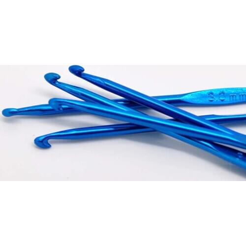 5PCs Aluminum Crochet Hooks Blue Knitting Needles Sewing Sweaters Random Color Accessories For Knitting 15cmx3mm