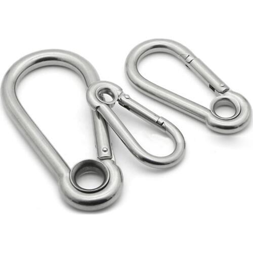 5pcs M11 Silver Multifunctional Eyelet Spring shap Quick hook Chain Fastener Hook Carabiner Stainless Steel Hiking Camping