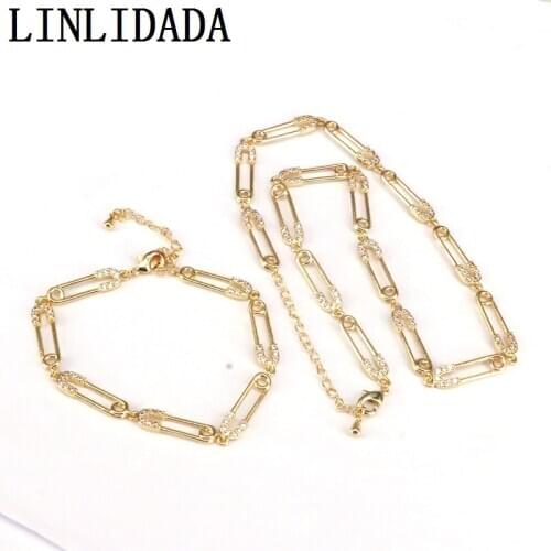 5Pcs New necklace pin shape charm jewelry Gold color micro pave cz safety pin link chain choker necklace for wedding