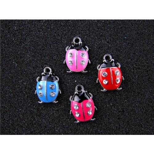 AE766 Mix Color 100Pcs Alloy Metal Enamel Ladybug Charms Pendant 20x15mm