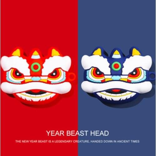 Airpods Airpodspro Protective Shell Earphone Sleeve Wireless Bluetooth Earphone Box Silicone Shell Sleeve Tide Lion dance E-9-C
