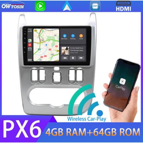 Android 10 PX6 4GB+64GB Car Multimedia Player GPS Radio For Renault Logan 1 Renault Sandero Lada largus Dacia 5*USB Auto Stereo