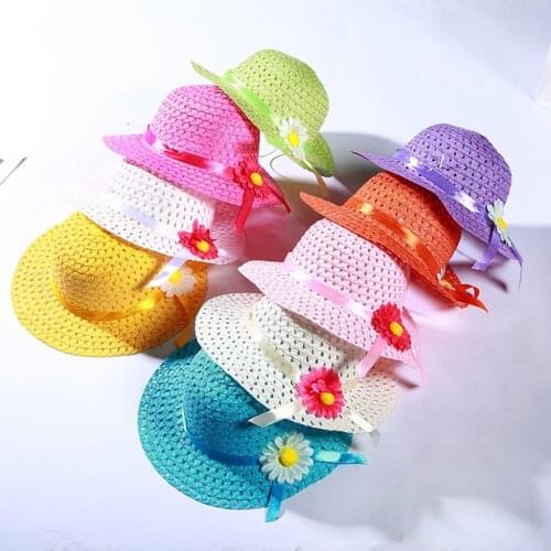 Hot Selling Girls Summer Sun Hat Baby Kids Girl Floral Flower Straw Visor Sun Hat Beach Hats Good Gift For Kids 1-6 Years