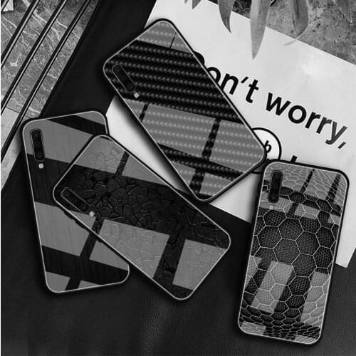 Car carbon fiber simple Tempered Glass Case For Samsung Galaxy A10S A10E A20S A20E A30S A40 A50S A60 A70 A80 A90 A6 A7 A8 Shell