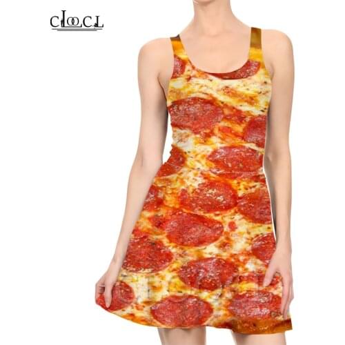 CLOOCL New Fashion Pizza Ladies Summer Party Girls 3D Print Pattern Dress Sexy Trend