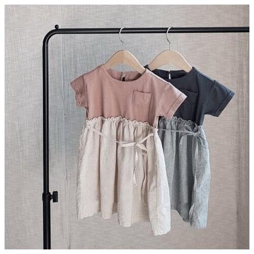 Girl Child 2021 Dress Summer New Fresh Literary Temperament Retro Color Contrast Casual Dress