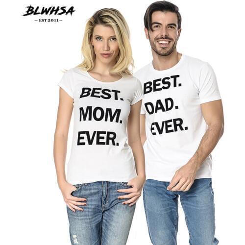 BLWHSA Lovers Couple Valentine Shirts Women Cotton Funny Print Best Mom Dad Ever Couples Leisure Men Short Sleeve T-shirt