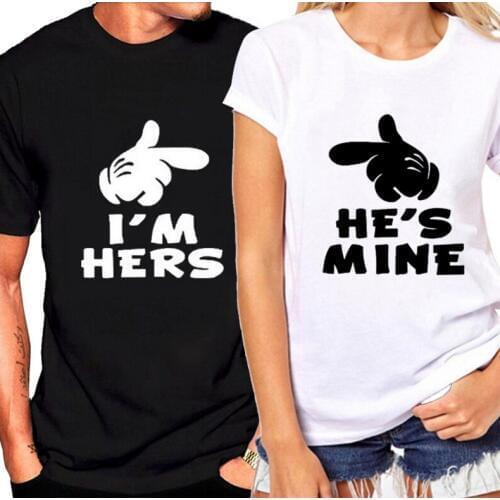 Skuggnas Valentine I'm Hers He is Mine Couple T shirt Harajuku Casual Tumblr Tees Funny t shirt For Lovers Hipster Tops shirt