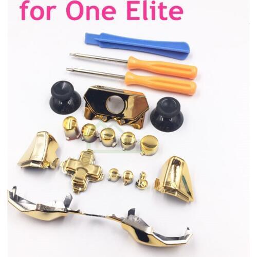 Chrome Gold LB RB LT RT D-pad Bumper Trigger Button Thumbstick Cap Full Set for Xbox One Elite Controller with T6 T8 Screwdriver