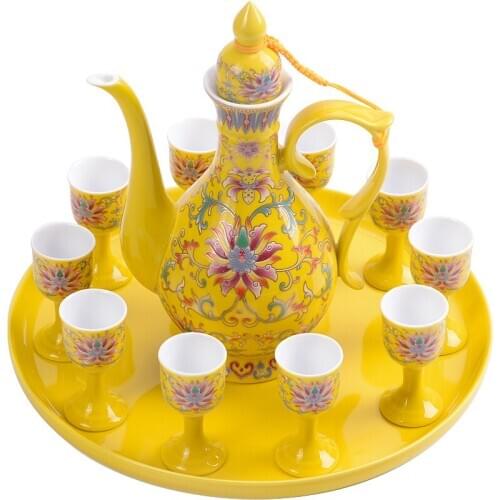 Palace style ceramic wine set household antique wine pot cup tray Chinese small white wine liquor separator wineware