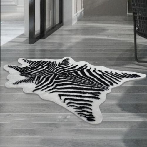 Zebra Animal Carpet Non-slip Floor Mat For Living Room Bedroom Washable Wear-resistant Soft Imitation Animal Fur Mats Home Decor