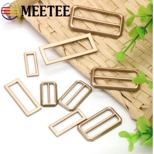 Meetee 5pcs 20/25/30/35/40mm Metal Waist Tri-Glide Adjust Buckle Square Ring Buckles DIY Bag Strap Hook Webbing Adjustable Clasp